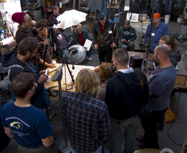 Petr Florianek surrounded during his demo on carving antlers