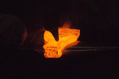 The scarf of the eye weld is peened to blend it together.